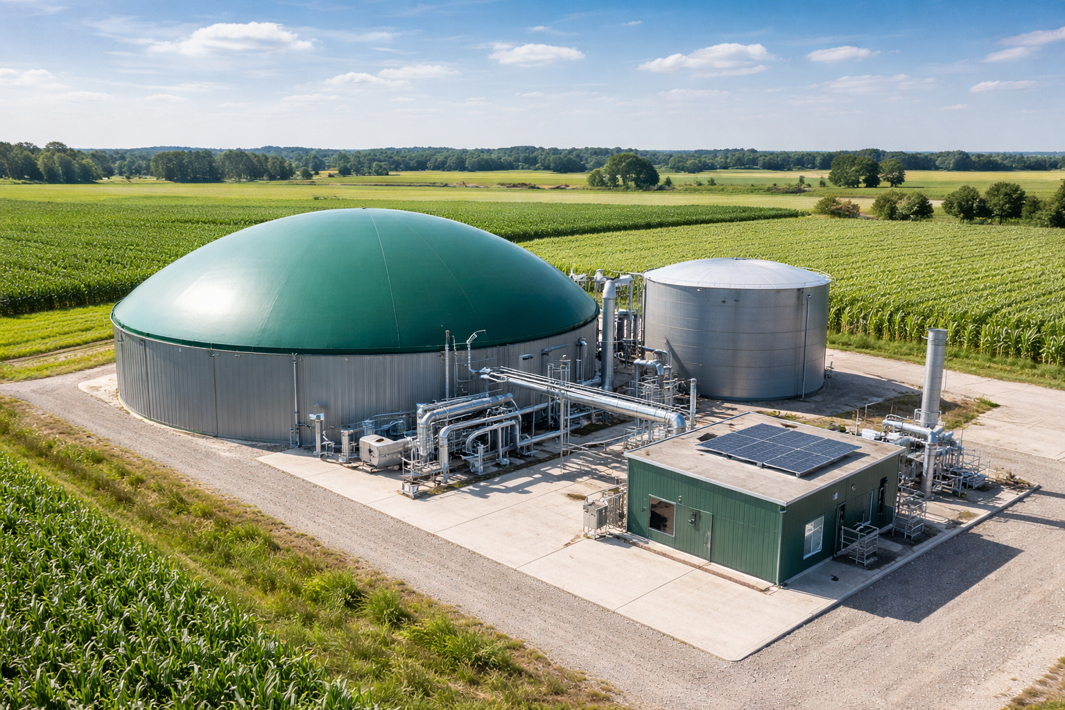Biogas digester facility on farmland